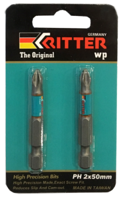 Бита Ritter WP PH 2x50 мм с ограничителем (сталь S2) (2 шт. в блистерной упаковке) (600/60/1)