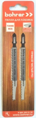 Пилки для лобзиков Bohrer по дереву и ламинату Т308B HCS 115/90мм, шаг 2,2 мм combi (Прямой чистый р