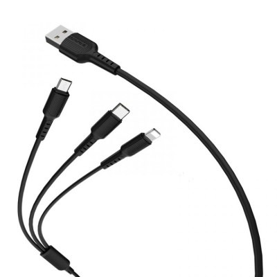 BX16 Кабель 3 в 1 Lightning/Micro-USB/USB-C Черный