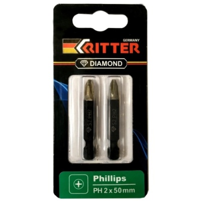 Бита Ritter Diamond PZ 2x50 мм  магнитная (алмазное покрытие, сталь S2) (2 шт. в блистерной упаковке