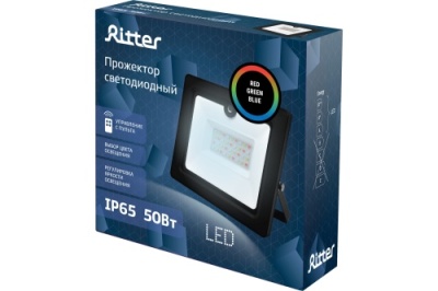 Прожектор светодиодный RGB, 50Вт, IP65, с пультом ДУ, Ritter